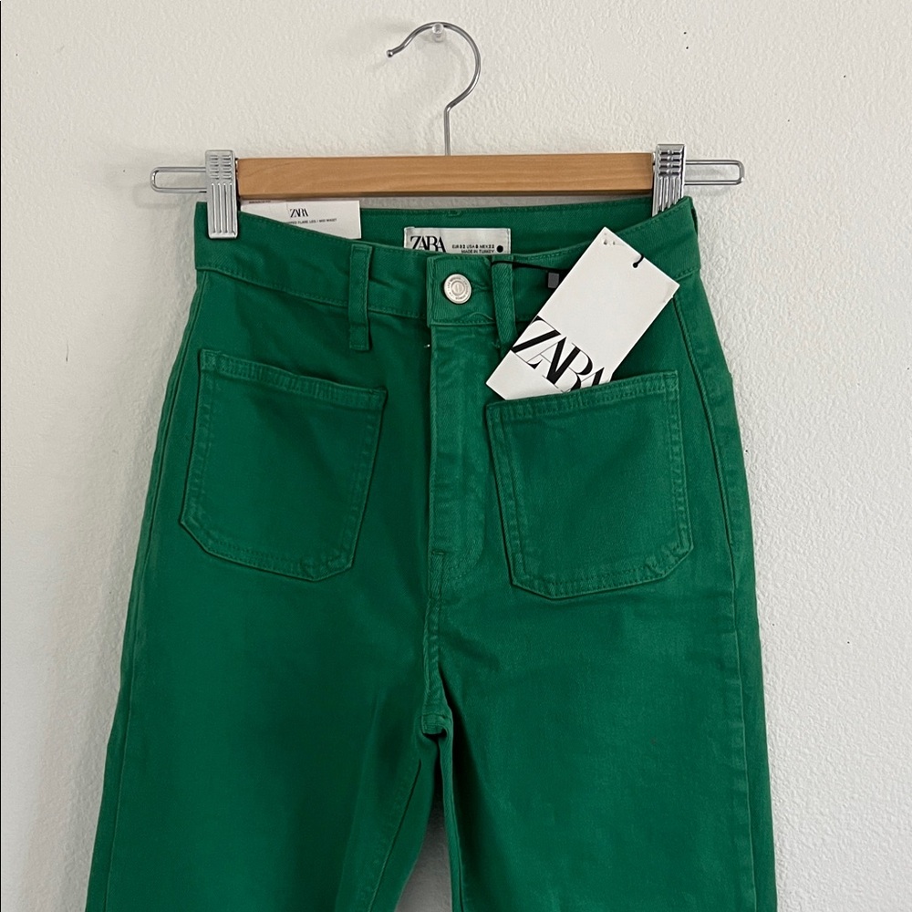 Zara Women's Vibrant Green High Rise Jeans
